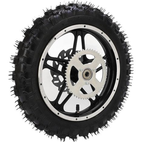 Roue arrière de mini-moto cross, jante et pneu en caoutchouc et métal 2,5-10 avec roulement à disque et pignon pour mini-moto cross (1/5)