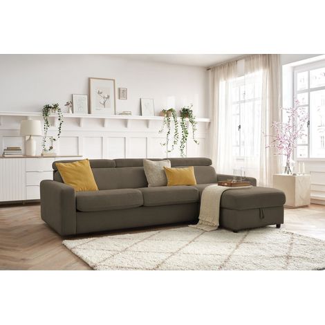 BOBOCHIC - Canapé d'angle réversible convertible coffre MONACO tissu lisse Réversible 160x190 Marron (1/5)