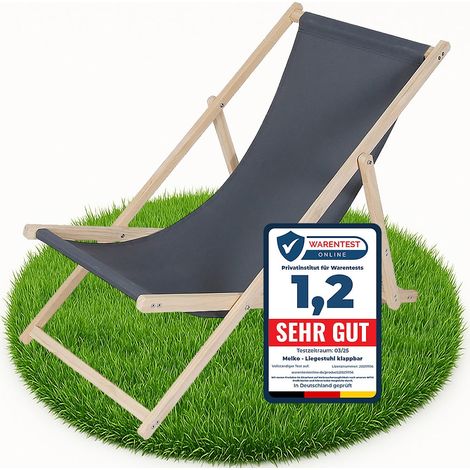 Melko Strandstuhl aus Holz Holzliegestuhl klappbar Campingstuhl Faltliege Sonnenliege Anthrazit