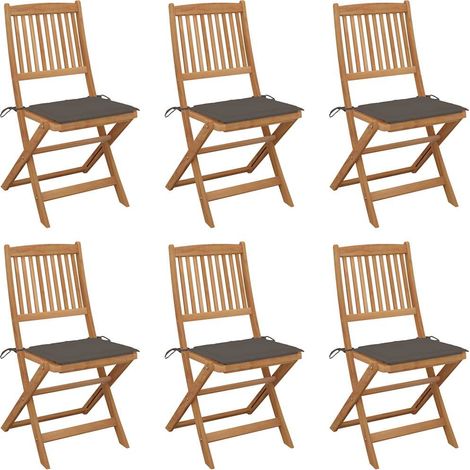 Lot de 6 Chaises de jardin pliables - Chaises d'extérieur pour terrasse/jardin avec coussins Bois d'acacia BV975129 - BonneVie (1/5)