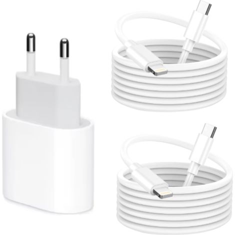 Chargeur mural Quandes 20 W/37 W avec câble Lightning Type-C de 2 m, compatible avec iPhone 14/13 Plus/12/11/Pro/Pro Max/iPad (1/5)