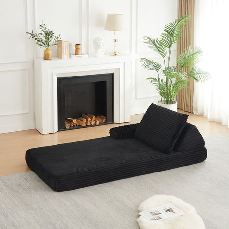Canapé modulaire en velours côtelé noir 211,5 cm avec dossier triangulaire et accoudoirs ajustables (1/5)