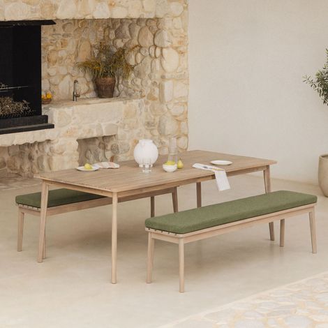SKLUM Set aus rechteckigem Tisch 180x90 cm und 2 Gartenbänken aus Akazienholz Kaela Helles Akazienbraun (1/5)