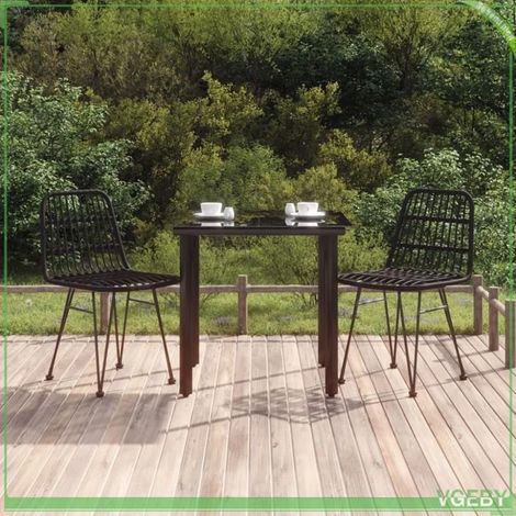 Ensemble à manger de jardin - FAFEICY - 3157894 - Noir - Résine tressée - Table verre trempé 80x80 cm (1/5)