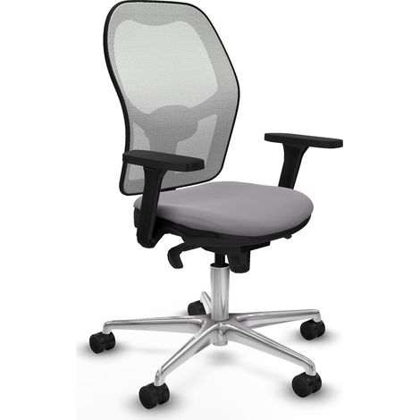 Jorquera sincro malla blanca similpiel gris brazos 3D base aluminio ruedas 65mm nailon (1/5)