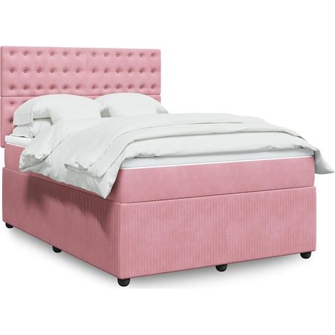 vidaXL Sommier à lattes de lit avec matelas Rose 160x200 cm Velours (1/5)