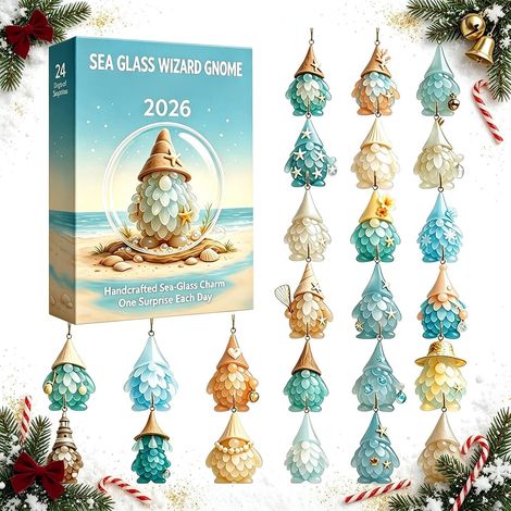 Calendrier de l'Avent 2026 Sea Glass, 24 ornements en acrylique à suspendre, décoration de sapin verre de mer (1/5)