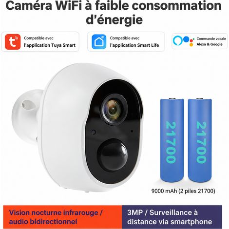 Caméra de surveillance sans fil WiFi Tuya S1 blanche 3 MP batterie 9000 mAh Alexa blanc s1 tuya wifi 12,9 × 9,5 × 7 cm 420 g – Livraison gratuite
