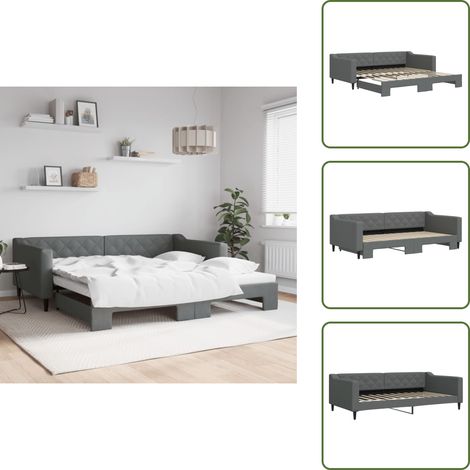 vidaXL Lit de jour avec gigogne sans matelas gris foncé 100x200 cm