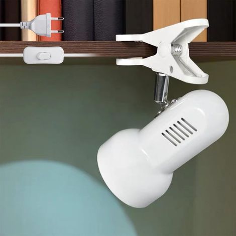 Clip-on lamp, white desk lamp, 220V, E27 socket, with European plug and in-line switch, lamp base, 270° rotating, flexible, for reading in bed, working and studying (1/5)
