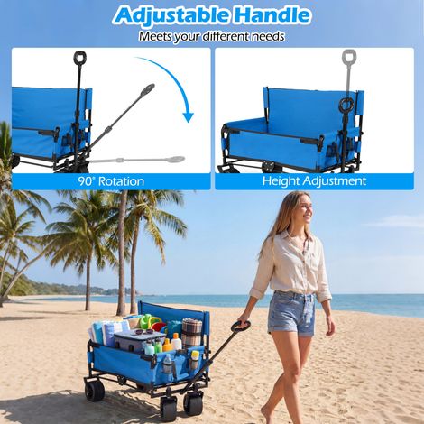 Chariot pliable bleu convertible en banc avec poignée réglable, roues tout-terrain et tissu Oxford imperméable (1/5)