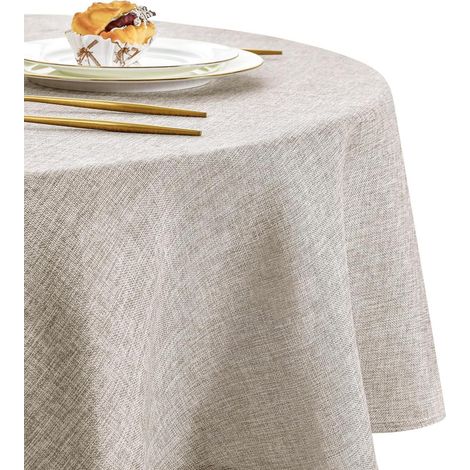 Nappe ronde 180cm aspect lin imperméable lavable pour intérieur & extérieur