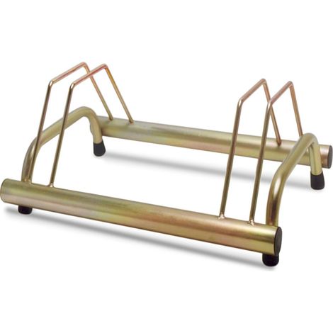 ANDRYS - Rastrelliera Porta Biciclette a Terra 2 Posti, con Tappi in Pvc Neri, Zincatura a Freddo, Colore Tropical Oro, 63 x 42 x 26 cm