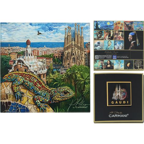 Carmani, sottobicchiere in vetro di circa 11,5x11,5 cm, ispirato ai dipinti di A. Gaudí (1/4)