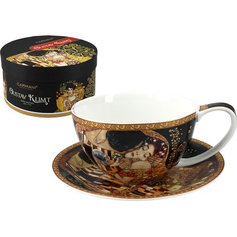Tasse und Untertasse – G. Klimt, Der Kuss, schwarzer Hintergrund (carmani) (1/4)