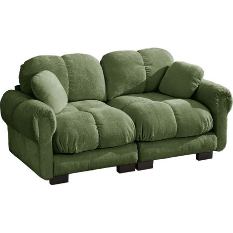 Canapé 2 places en chenille verte avec module et coussins épais (1/5)