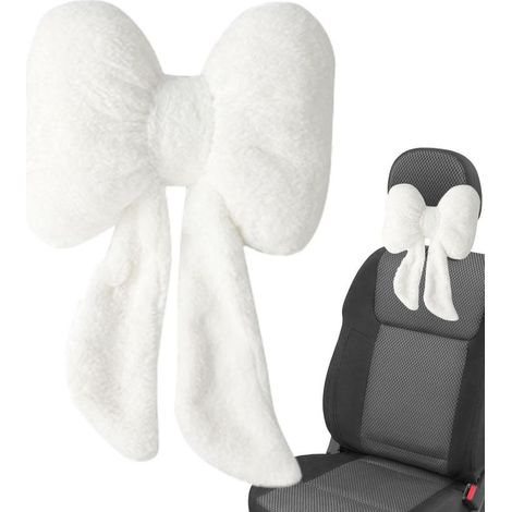 Oreiller de cou de voiture Oreiller de cou avec nœud papillon pour appuie-tête de voiture - Coussin repose-tête en peluche, oreillers de voyage universels pour la plupart des voitures (1/5)