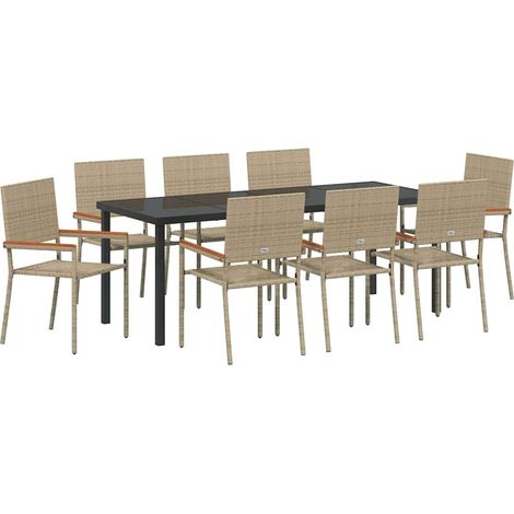 Maison Exclusive - Set da Pranzo per Giardino con cuscino 9 pcs Beige polyrattan