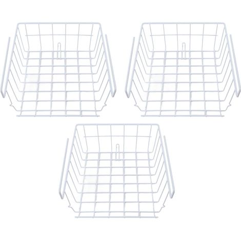 Cesta para debajo del gabinete, 3 piezas, cesta de almacenamiento de hierro para debajo del estante, organizador colgante multifuncional que ahorra espacio. (1/5)