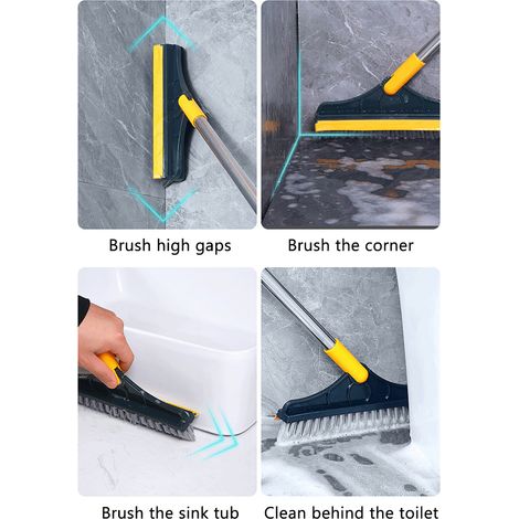 3-in-1 Bodenbürste für Bad, Wand und Toilette, 120° dreieckiger Drehkopf mit Schaber, doppelseitig, grün-gelb, 110 x 23 cm, 1 Stück pro Packung. (1/5)