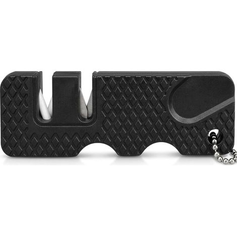 Mini aiguiseur de couteaux, porte-clés, double fonction, en céramique, métal, petit et adapté à l'extérieur, noir (1/5)