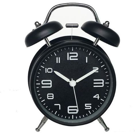 Doppelglocken-Wecker mit Licht, lautloser Retro-Wecker, Vintage-Wecker, lauter Wecker für Tiefschläfer, Schwarz (1/2)