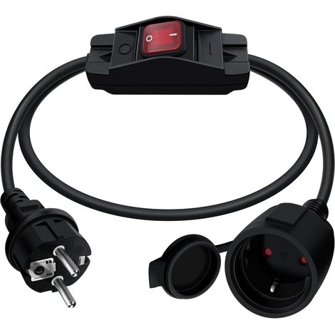Cable D'extension Schuko avec Interrupteur 16A 250V Cable Schuko avec Interrupteur 3x1.0mm² Rallonge IP44 pour Une Utilisation Extérieure ou Intérieure (Noir, 1.5m) (1/5)
