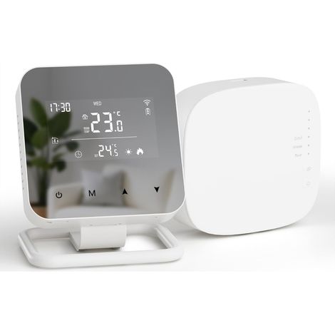 Thermostat sans Fil programmable quotidiennement avec récepteur,Tuya Thermostat Connecté WiFi pour chaudière Compatible avec Alexa et Google Home Alimentation par Piles o USB