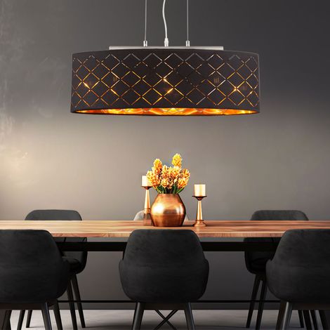 Plafoniera LED lampada a sospensione sala da pranzo appesa lampada a sospensione oro nero tavolo da pranzo, 3 perforazioni luminose, tessuto metallico, 3x LED 7W 806Lm 2700K, LxPxA 65x25x140 cm