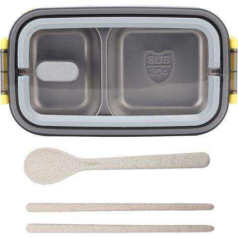 Boîte à bento 2 compartiments 1400 ml, isotherme en acier inoxydable, compartiments étanches, idéale pour le bureau (gris). (1/5)