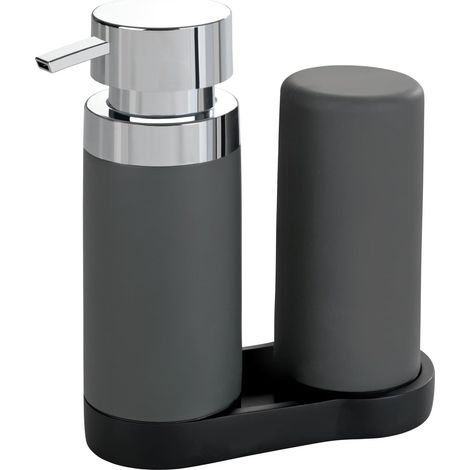 Station de lavage Easy-Squeeze, distributeur liquide vaisselle et distributeur savon liquide, gris, 240 ml, 15 x 18 x 7 cm (1/5)