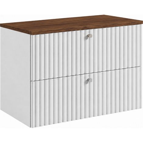 Mobile da bagno sospeso con piano 80, bianco + piano rovere noce, maniglie in tre colori, 80 x 44,4 x 58,6 cm (1/5)