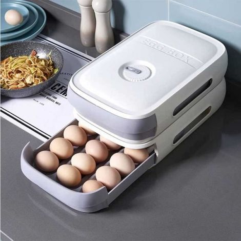 Boîte à œufs - - Modèle avec tiroir - Plastique - Capacité 18-20 œufs - Blanc (1/4)