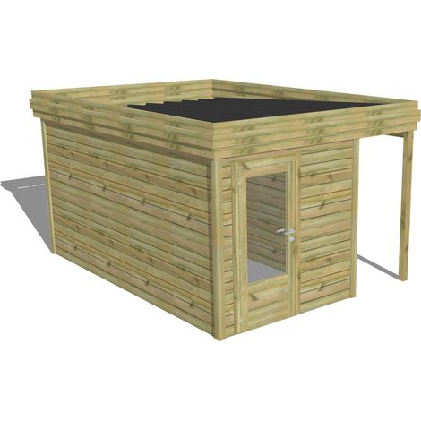 ABRI DE JARDIN bois Pin autoclave 27mm - 3,14x4,34m / 13,6m2 - Bac acier - Abri Français (1/5)