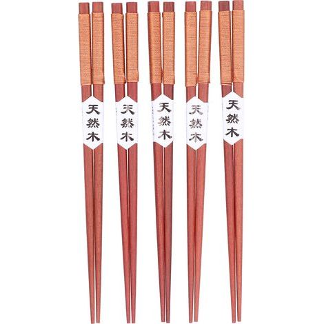 5 paires de baguettes en bois avec ligne enroulée antidérapante pour sushi, usage hôtel, maison, restaurant (Marron) (1/5)