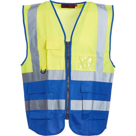 Gilet Hi Vis Premium giallo e blu di Blackrock con tasche portadocumenti e portachiavi, gilet uomo donna riflettente con cerniera di sicurezza gilet di sicurezza per abbigliamento di sicurezza EN Cert (1/5)