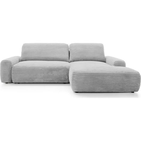 OLYMPE - Canapé d'angle velours cotelé 4 places - Gris Clair - Droit