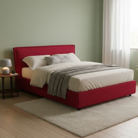 Letto Matrimoniale Brolo, Letto Matrimoniale Sfoderabile, Contenitore Made in Italy, Dimensione Materasso 160x190 cm, Rosso (1/5)