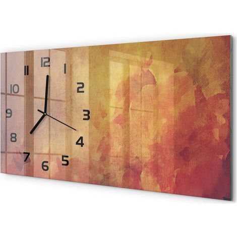 Horloge Murale Panoramique Artistique 60x30 cm Verre Trempé Design Original Fleurs (1/5)