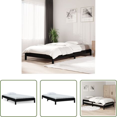 vidaXL Lit noir - Lit empilable sans matelas noir 75x190 cm bois de pin massif (1/5)