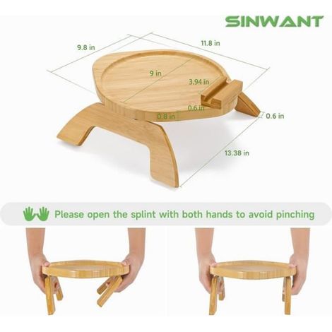 Plateau De Canapé - Bambou - Rotation 360° - Antidérapant - Pour Accoudoirs Jusqu'à 28 Cm - 1 Pièce (1/4)