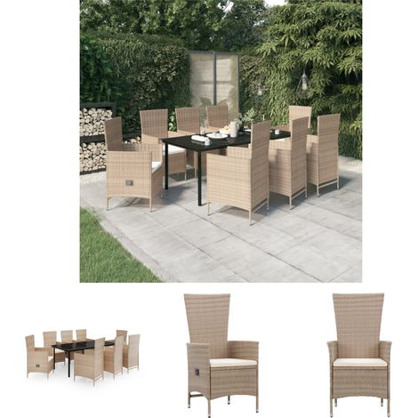 9-tlg. Gartenmöbel Set Sitzgruppe Garten mit Tisch und Stühlen - mit Auflagen Beige BV740672 - BonneVie (1/5)