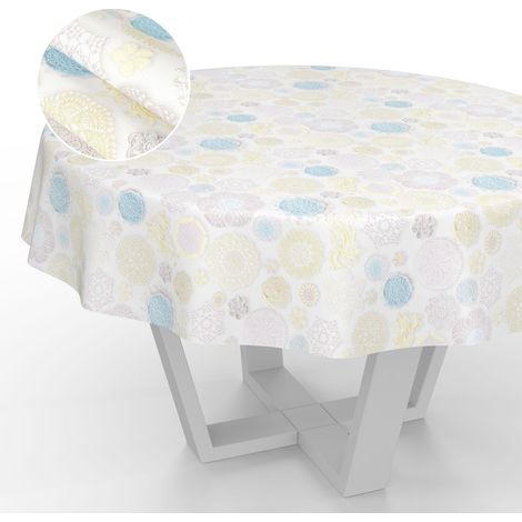 Nappe en Toile cirée, Lavable, pour Table de Jardin, extérieur et intérieur, Ronde, 140 cm, Bord coupé, Pointes (1/5)