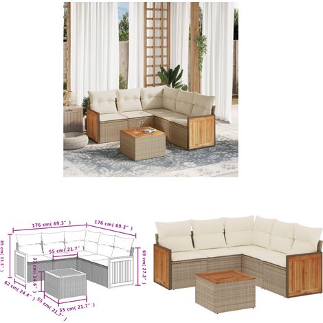 6-tlg. Garten-Sofagarnitur mit Kissen Beige Poly Rattan - Gartenmöbel - Esstischgarnituren - Lounge Set - Outdoor Möbel - Rattan Gartenmöbel - Home & Living (1/3)