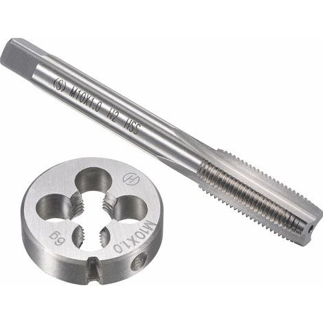 Juego de machos y terrajas. Juego de machos y terrajas métricas M10 x 1 mm, macho de roscar HSS con terraja redonda fabricada en acero para herramientas de aleación. (1/5)
