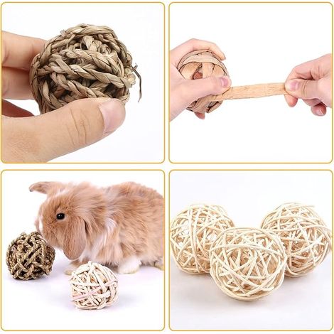Chew Toys for Small Animals, Chew Grass Balls, Chew Balls Chew Toys, Chew Toy, Rabbit Toy Play Balls for Rabbits Hamsters Chinchillas Guinea Pigs Gerbil (1/4)