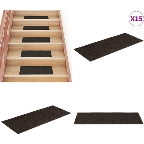 Felpudos autoadhesivos para escaleras, 15 unidades, 60 x 25 cm, marrón oscuro, rectangulares - Tapete para escaleras - Alfombra autoadhesiva