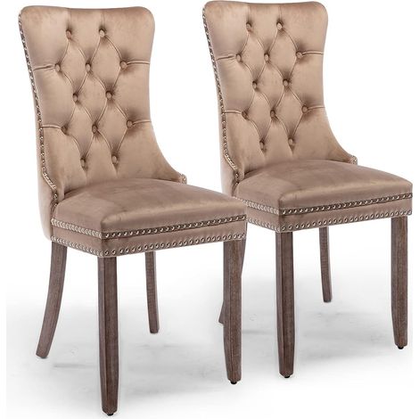 Chaises de salle à manger en velours (chaise de cuisine, chaise de salon avec heurtoir unique sur le dossier, lot de 2), chaises de salle à manger capitonnées et capitonnées, pieds en bois massif, hou (1/5)