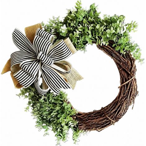 Couronne de porte d'entrée créative avec nœud, alphabet en bois de 26 lettres, décoration extérieure (1/4)