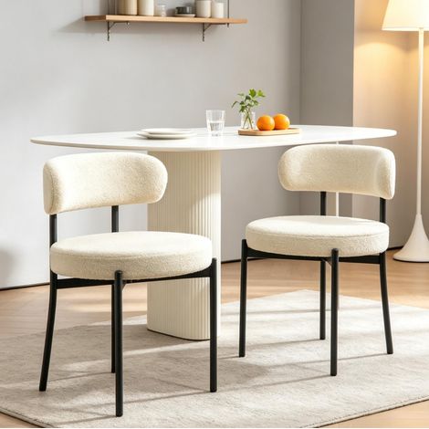 Set di 2 sedie da pranzo 51x51x76 cm in tessuto peluche beige, imbottite - MEUBLIV (1/5)